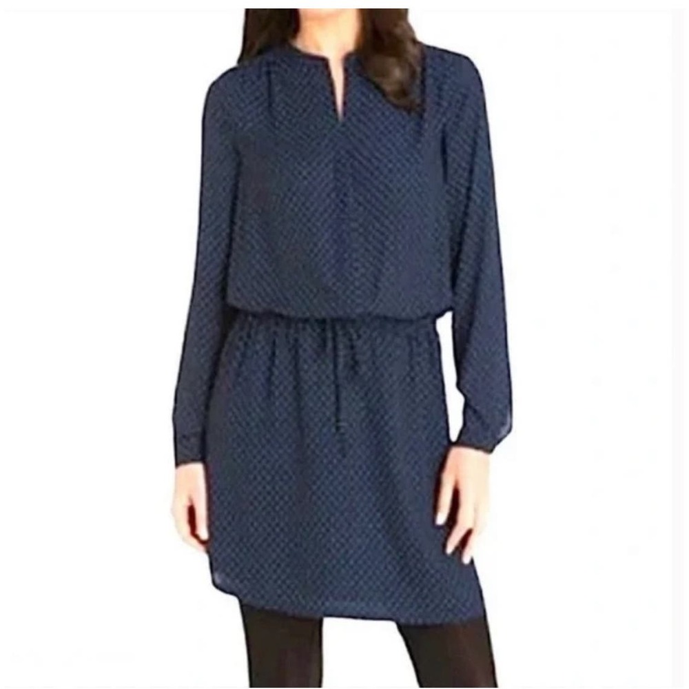 Hilary Radley Navy Blue Long Sleeve drawstring-waist Dress Sz L